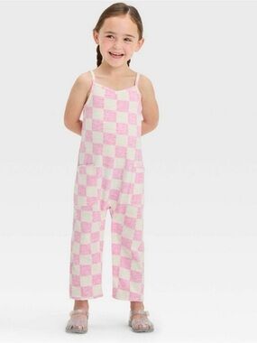NWT Pink and White Checkered Jumpsuit Grayson mini 4t one piece romper pants